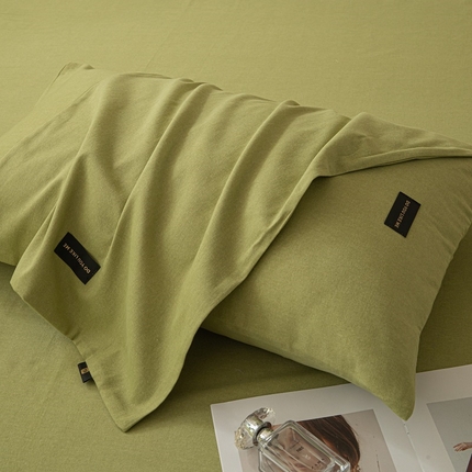 涵宸家纺 棉磨毛-纯色织标-单枕套 单枕套-草绿