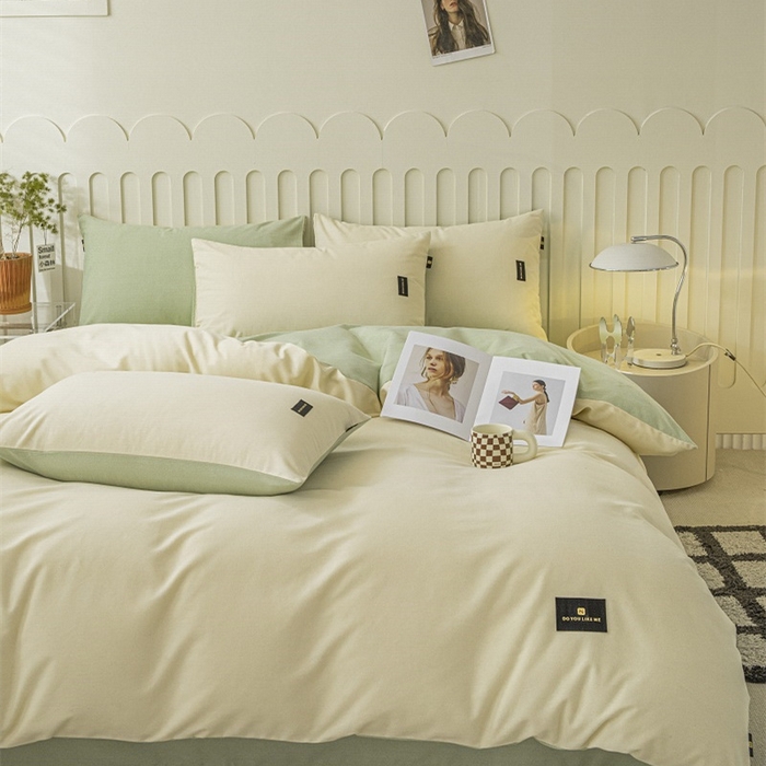 91家纺网 家纺一手货源 找家纺 涵宸家纺 棉磨毛-纯色织标-四件套（含单品） 奶昔白+豆绿