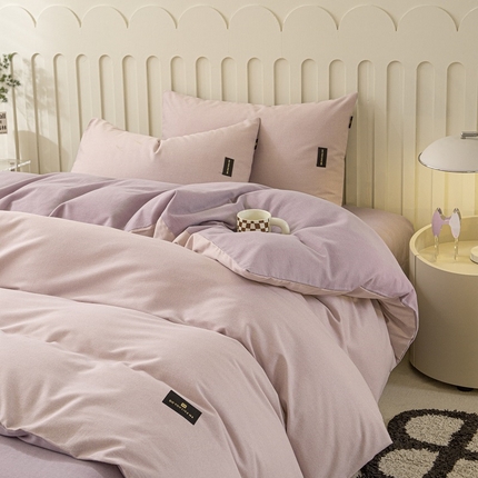 涵宸家纺 棉磨毛-纯色织标-四件套（含单品） 浅紫+烟紫
