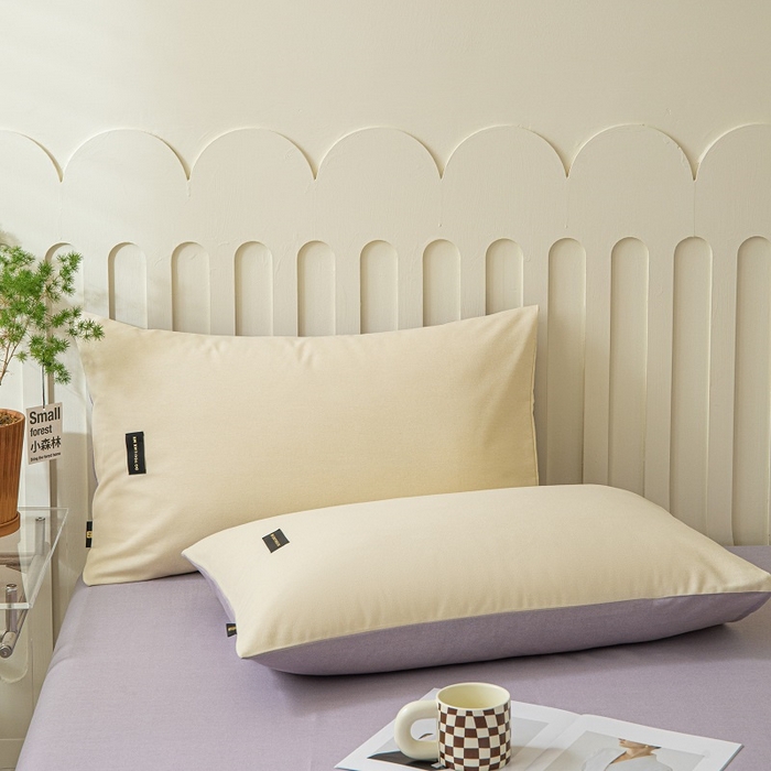 91家纺网 家纺一手货源 找家纺 涵宸家纺 棉磨毛-纯色织标-四件套（含单品） 奶昔白+烟紫