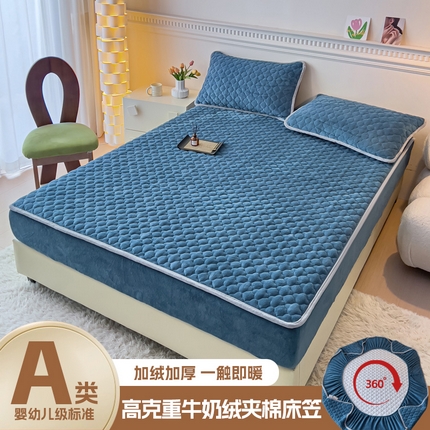 91家纺网 家纺一手货源 找家纺 (总) 恒尚居 2023新款冬季高克重牛奶绒大豆抗菌加绒夹棉床笠