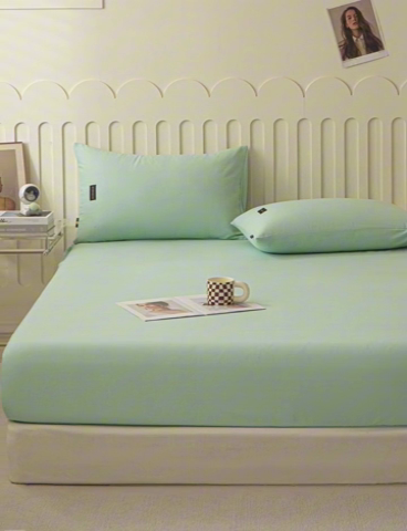 91家纺网 家纺一手货源 找家纺 涵宸家纺 棉磨毛-纯色织标-单床笠 单床笠-豆绿