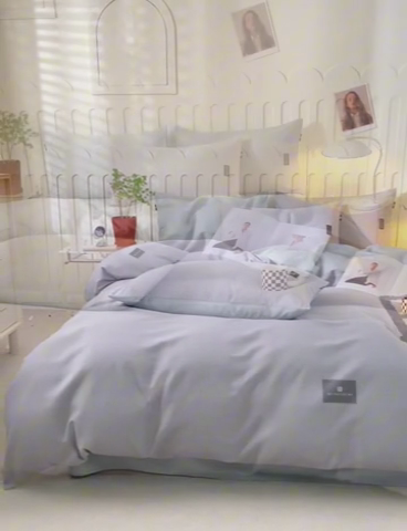 91家纺网 家纺一手货源 找家纺 涵宸家纺 棉磨毛-纯色织标-四件套（含单品） 中灰+浅灰