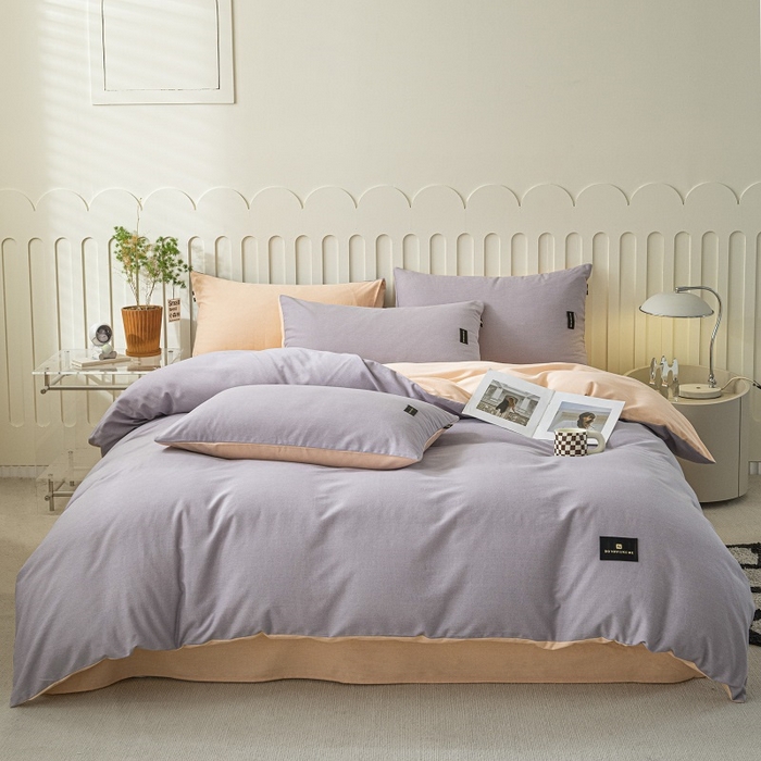 91家纺网 家纺一手货源 找家纺 涵宸家纺 棉磨毛-纯色织标-四件套（含单品） 烟紫+粉