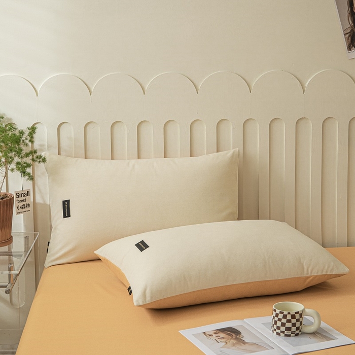 91家纺网 家纺一手货源 找家纺 涵宸家纺 棉磨毛-纯色织标-四件套（含单品） 奶昔白+桔