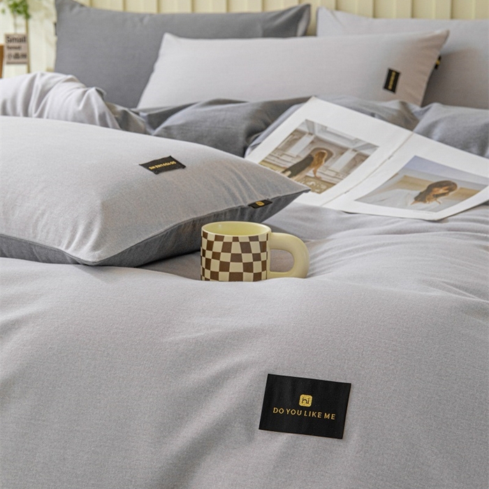 91家纺网 家纺一手货源 找家纺 涵宸家纺 棉磨毛-纯色织标-四件套（含单品） 浅灰+深灰