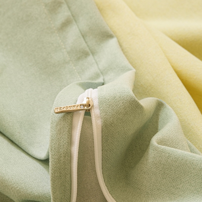 91家纺网 家纺一手货源 找家纺 涵宸家纺 棉磨毛-纯色织标-四件套（含单品） 奶黄+豆绿