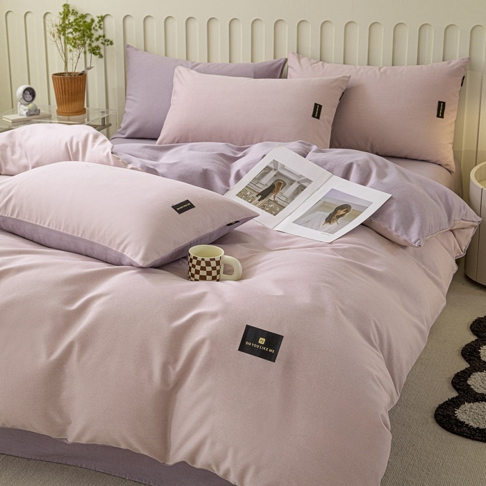 91家纺网 家纺一手货源 找家纺 涵宸家纺 棉磨毛-纯色织标-四件套（含单品） 浅紫+烟紫