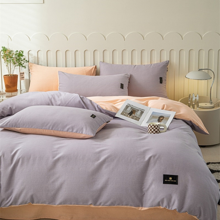 91家纺网 家纺一手货源 找家纺 涵宸家纺 棉磨毛-纯色织标-四件套（含单品） 烟紫+粉