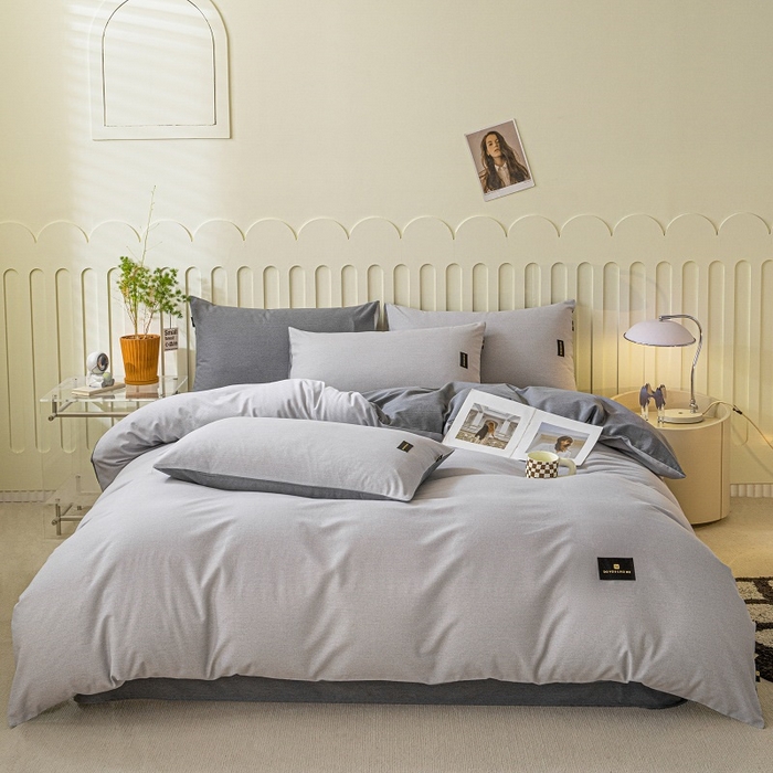 91家纺网 家纺一手货源 找家纺 涵宸家纺 棉磨毛-纯色织标-四件套（含单品） 浅灰+深灰