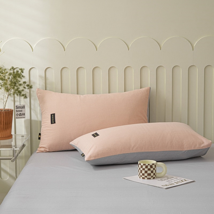 91家纺网 家纺一手货源 找家纺 涵宸家纺 棉磨毛-纯色织标-四件套（含单品） 粉+浅灰