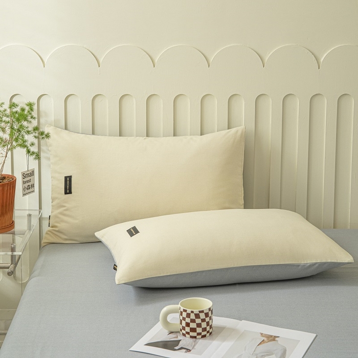 91家纺网 家纺一手货源 找家纺 涵宸家纺 棉磨毛-纯色织标-四件套（含单品） 奶昔白+浅灰