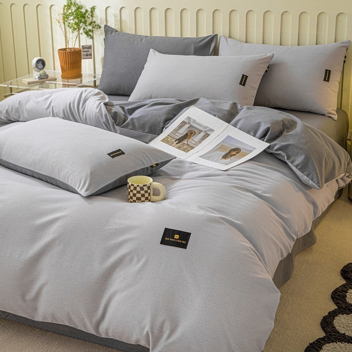 91家纺网 家纺一手货源 找家纺 涵宸家纺 棉磨毛-纯色织标-四件套（含单品） 浅灰+深灰