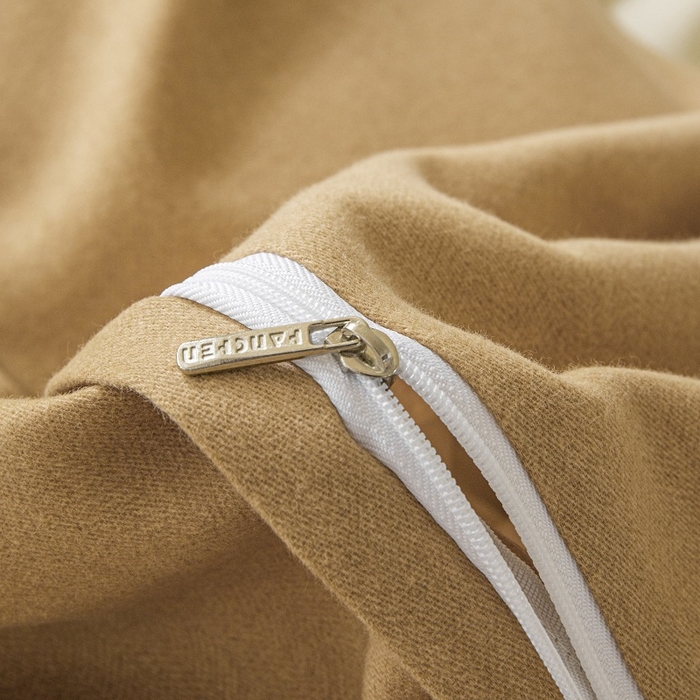 91家纺网 家纺一手货源 找家纺 涵宸家纺 棉磨毛-纯色织标-四件套（含单品） 奶昔白+咖