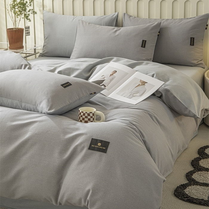 91家纺网 家纺一手货源 找家纺 涵宸家纺 棉磨毛-纯色织标-四件套（含单品） 中灰+浅灰