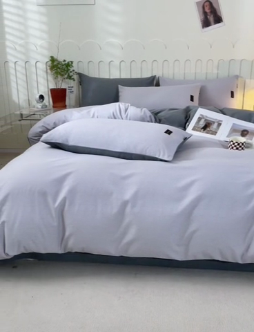 91家纺网 家纺一手货源 找家纺 涵宸家纺 棉磨毛-纯色织标-四件套（含单品） 浅灰+深灰