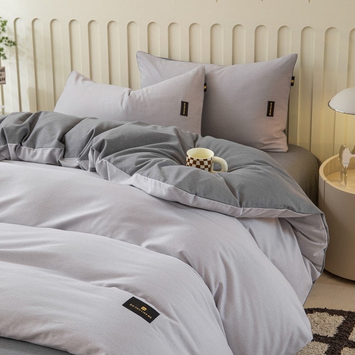 91家纺网 家纺一手货源 找家纺 涵宸家纺 棉磨毛-纯色织标-四件套（含单品） 浅灰+深灰