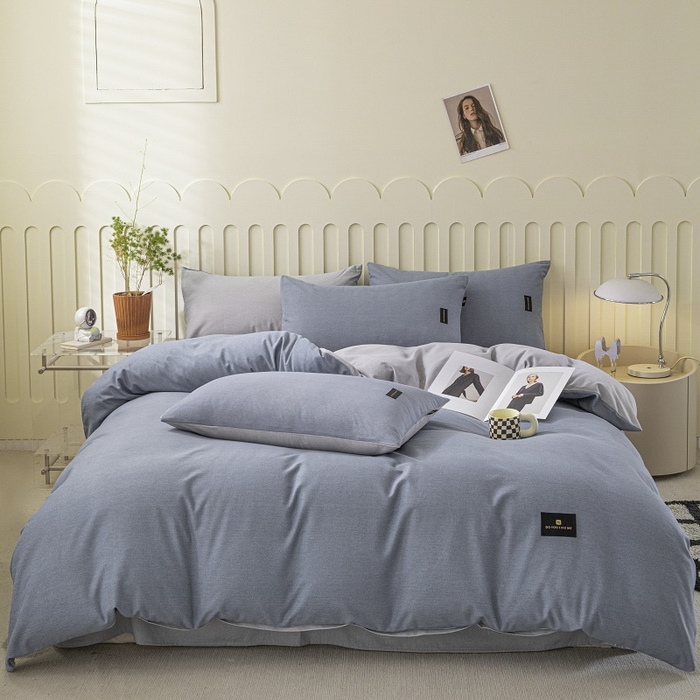 91家纺网 家纺一手货源 找家纺 涵宸家纺 棉磨毛-纯色织标-四件套（含单品） 丈兰+浅灰