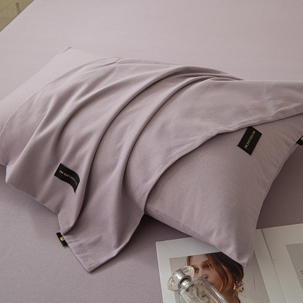 涵宸家纺 棉磨毛-纯色织标-单枕套 单枕套-烟紫