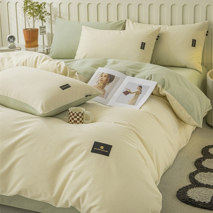 91家纺网 家纺一手货源 找家纺 涵宸家纺 棉磨毛-纯色织标-四件套（含单品） 奶昔白+豆绿