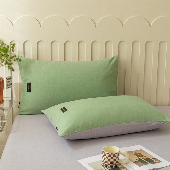 91家纺网 家纺一手货源 找家纺 涵宸家纺 棉磨毛-纯色织标-四件套（含单品） 豆绿+浅灰