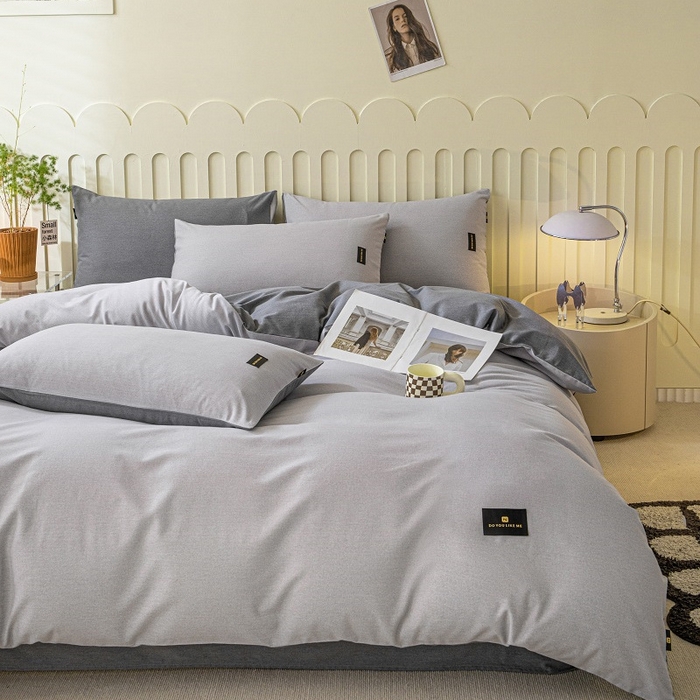 91家纺网 家纺一手货源 找家纺 涵宸家纺 棉磨毛-纯色织标-四件套（含单品） 浅灰+深灰