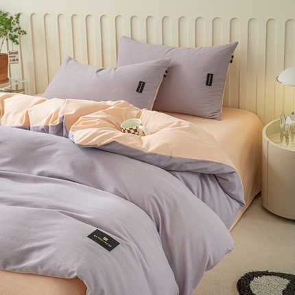 涵宸家纺 棉磨毛-纯色织标-四件套（含单品） 烟紫+粉
