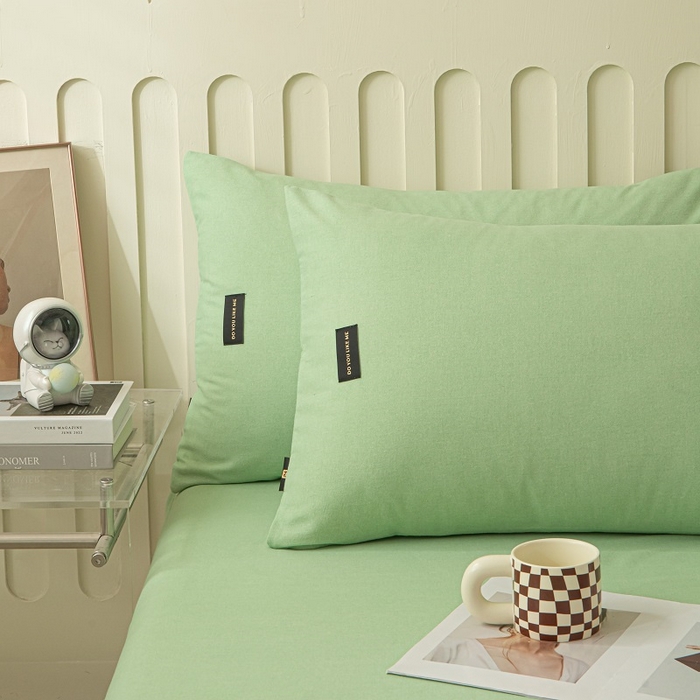 91家纺网 家纺一手货源 找家纺 涵宸家纺 棉磨毛-纯色织标-单枕套 单枕套-豆绿