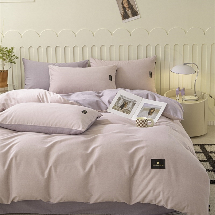 91家纺网 家纺一手货源 找家纺 涵宸家纺 棉磨毛-纯色织标-四件套（含单品） 浅紫+烟紫