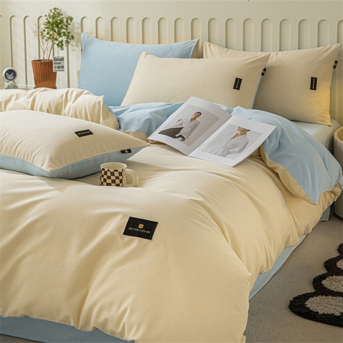 91家纺网 家纺一手货源 找家纺 涵宸家纺 棉磨毛-纯色织标-四件套（含单品） 奶昔白+浅兰