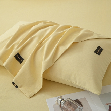 涵宸家纺 棉磨毛-纯色织标-单枕套 单枕套-奶黄