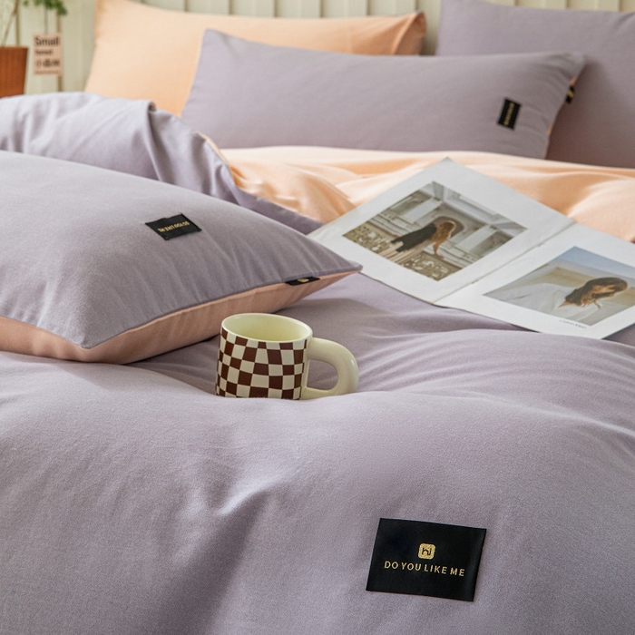 91家纺网 家纺一手货源 找家纺 涵宸家纺 棉磨毛-纯色织标-四件套（含单品） 烟紫+粉