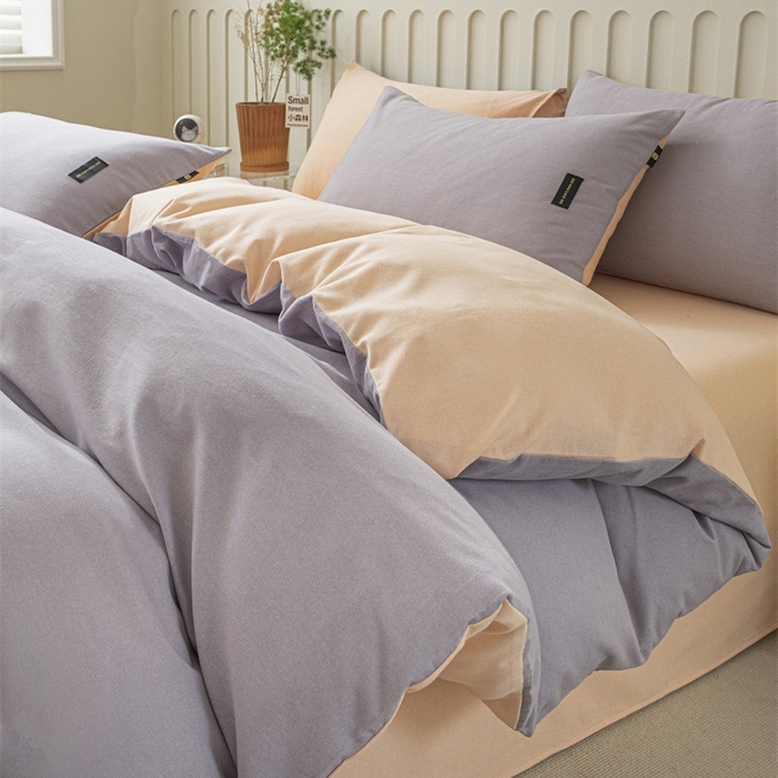 91家纺网 家纺一手货源 找家纺 涵宸家纺 棉磨毛-纯色织标-四件套（含单品） 烟紫+粉