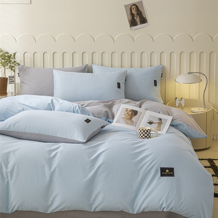 91家纺网 家纺一手货源 找家纺 涵宸家纺 棉磨毛-纯色织标-四件套（含单品） 兰+浅灰