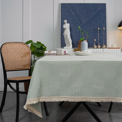 大梧纺织 2023新款方格系列北欧简奢仿棉麻提花桌布 方格-绿