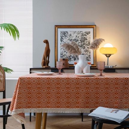 大梧纺织 2023新款图腾系列北欧简奢仿棉麻提花桌布 图腾-橙色桔色