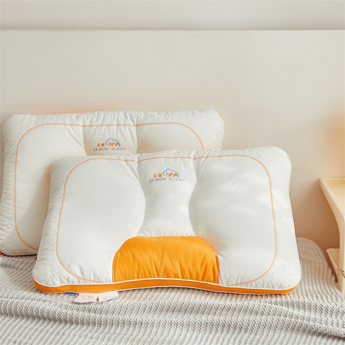 91家纺网 家纺一手货源 找家纺 纽乐家纺 2023新款云感spa分区护颈枕 云感spa分区护颈枕-橙白48*74cm/只