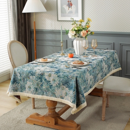 大梧纺织 2023新款波西米亚系列色织提花艺术派复古桌布 莫奈花园-蓝