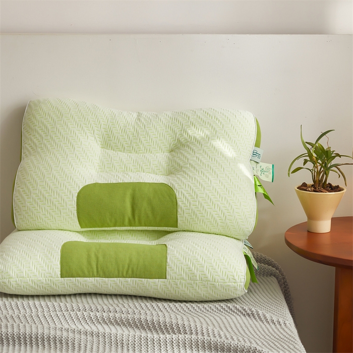 91家纺网 家纺一手货源 找家纺 纽乐家纺 2023新款竹纤维枕 竹纤维3D针织按摩枕-竹青色48*74cm/只