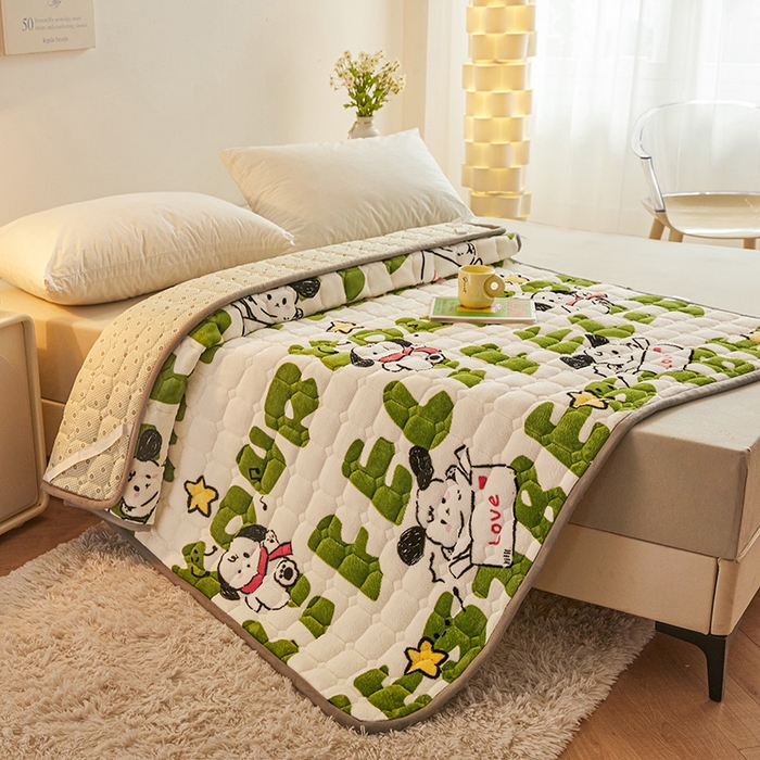 91家纺网 家纺一手货源 找家纺 富威堡家纺 2023新款牛奶绒印花夹棉床护垫床垫垫子 乐乐狗