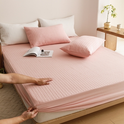 忘忧草 2023新款A类全棉色织水洗夹棉床笠 格韵-粉玉