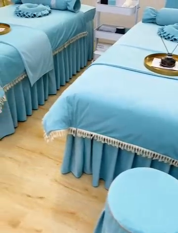 91家纺网 家纺一手货源 找家纺 莉人坊 2023新款磨砂绒流苏按摩床罩 青瓷