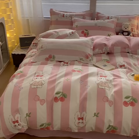 91家纺网 家纺一手货源 找家纺 米瑞娜 2025新款植物羊绒四件套 樱桃兔