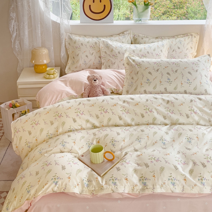 91家纺网 家纺一手货源 找家纺 布可家纺 2025新款水洗棉宽边印花四件套 生机