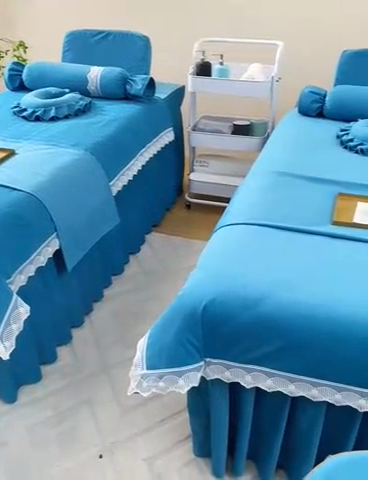 91家纺网 家纺一手货源 找家纺 莉人坊 2023新款磨砂绒花边按摩床罩 青瓷