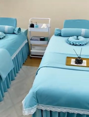 91家纺网 家纺一手货源 找家纺 莉人坊 2023新款磨砂绒花边按摩床罩 雪蓝