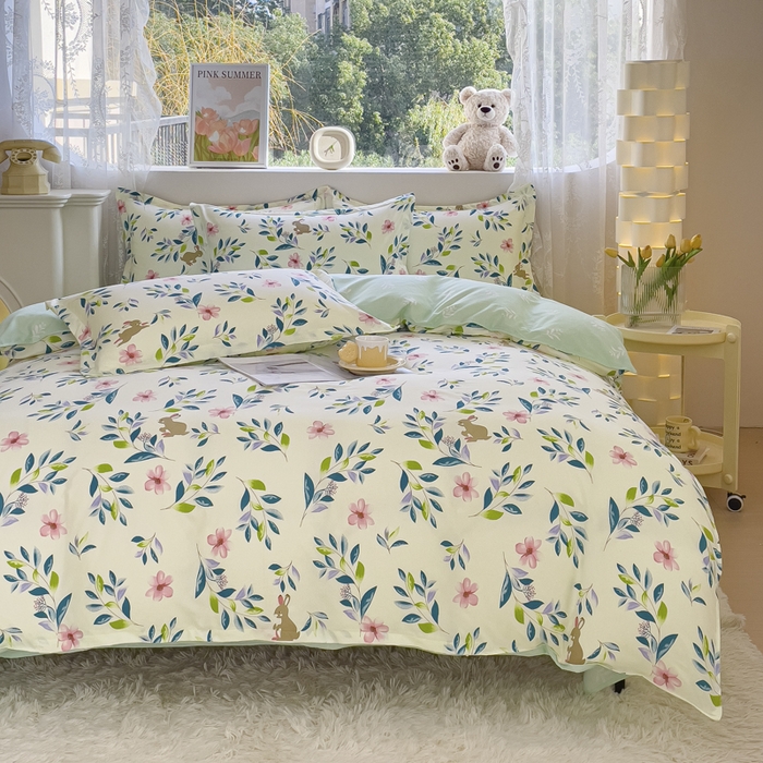 91家纺网 家纺一手货源 找家纺 布可家纺 2025新款水洗棉宽边印花四件套 莫妮卡