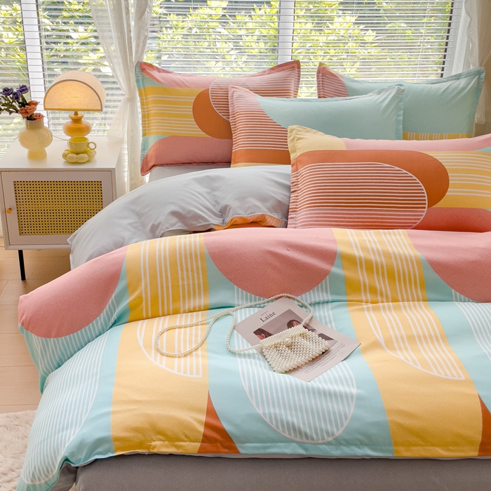 91家纺网 家纺一手货源 找家纺 布可家纺 2025新款水洗棉宽边印花四件套 长廊