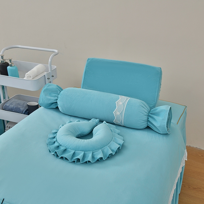 91家纺网 家纺一手货源 找家纺 莉人坊 2023新款磨砂绒花边按摩床罩 雪蓝