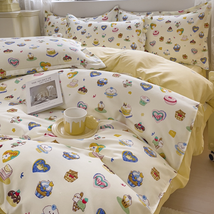 91家纺网 家纺一手货源 找家纺 布可家纺 2025新款水洗棉宽边印花四件套 甜心花园